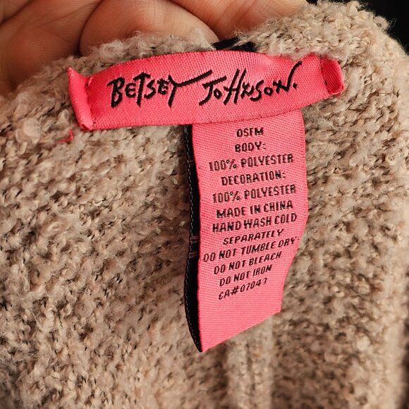 Betsy Johnson Pink Cream Black Fringe Cardigan Sz OS - Picture 6 of 7